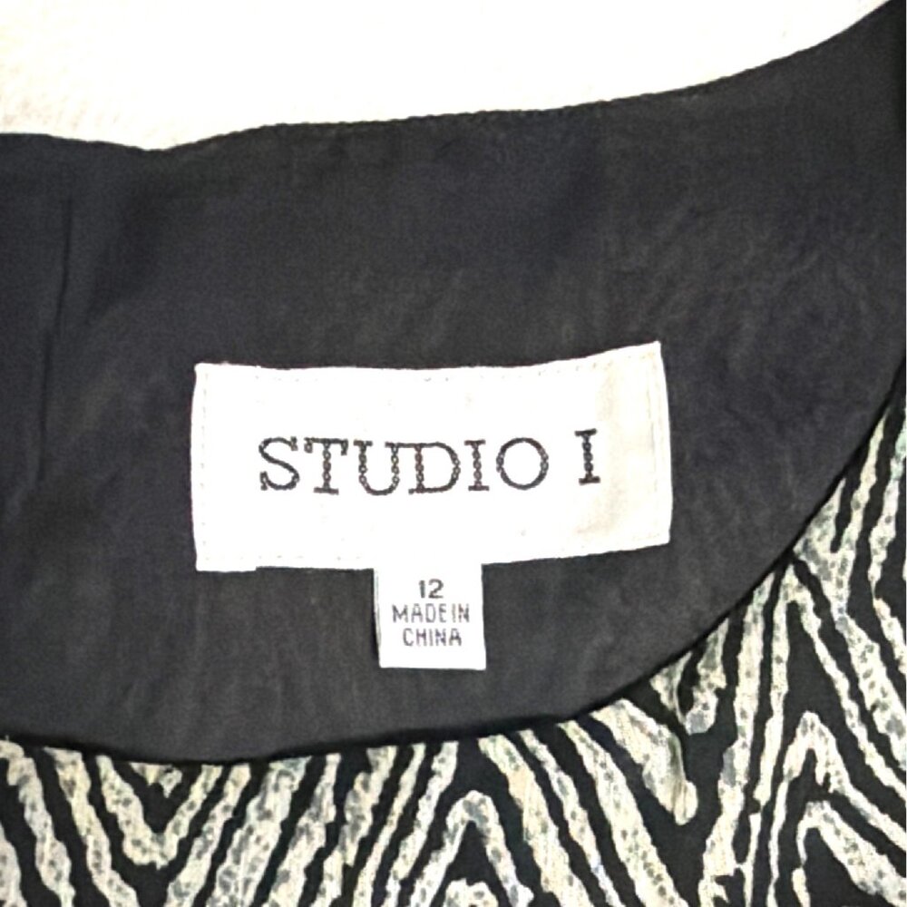 Studio I Womens Sleeveless Black & White Geometric Print Dress Size 12 - Picture 4 of 6